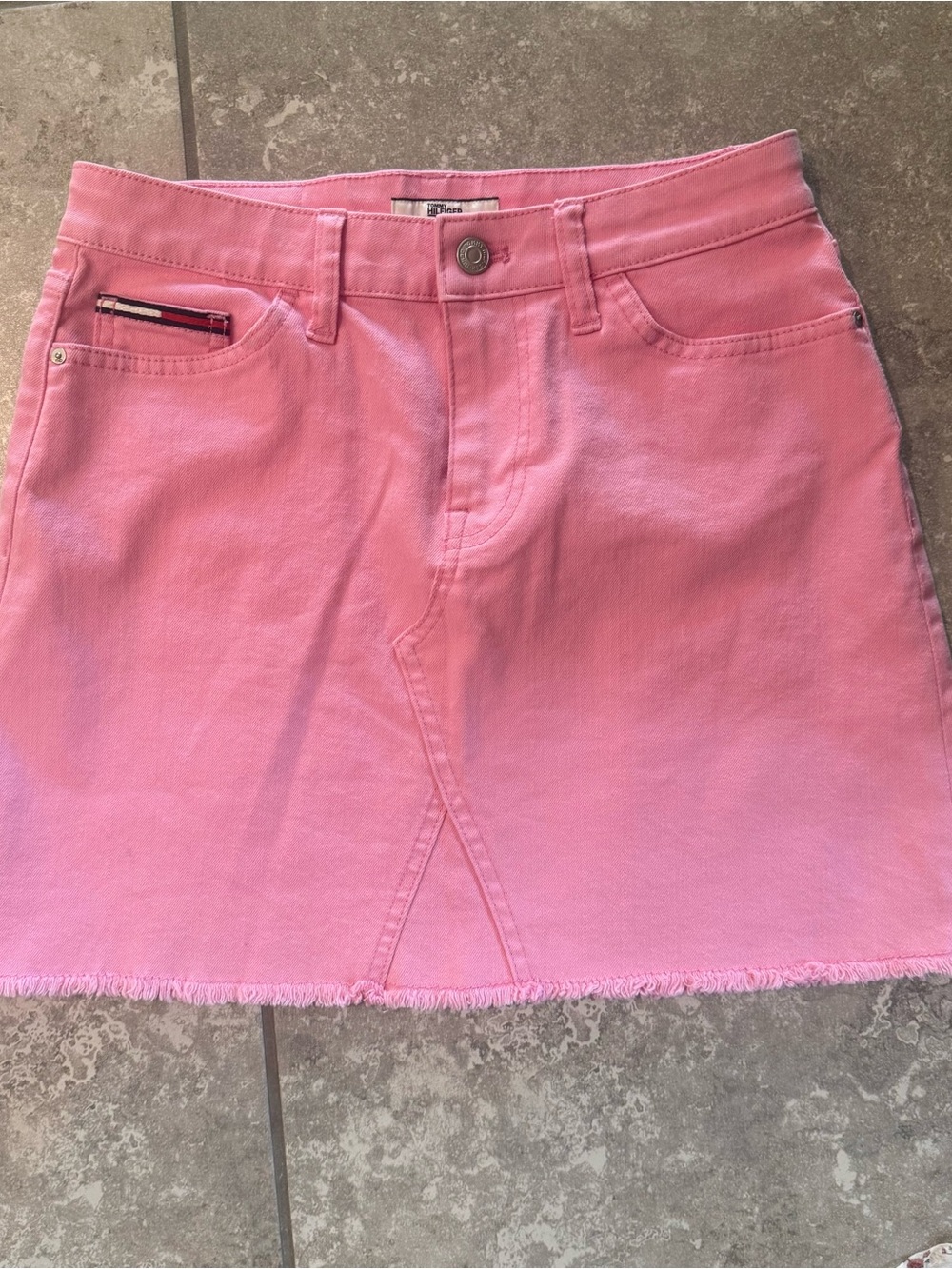 Tommy Hilfiger Pink Denim Mini Skirt with Frayed Hem